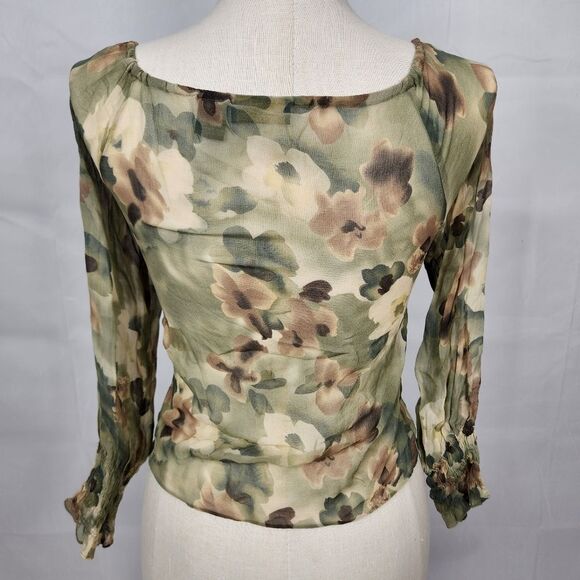 Vintage Kenneth Jay Lane Green Silk Sheer Floral Blouse Sz M - Picture 4 of 9